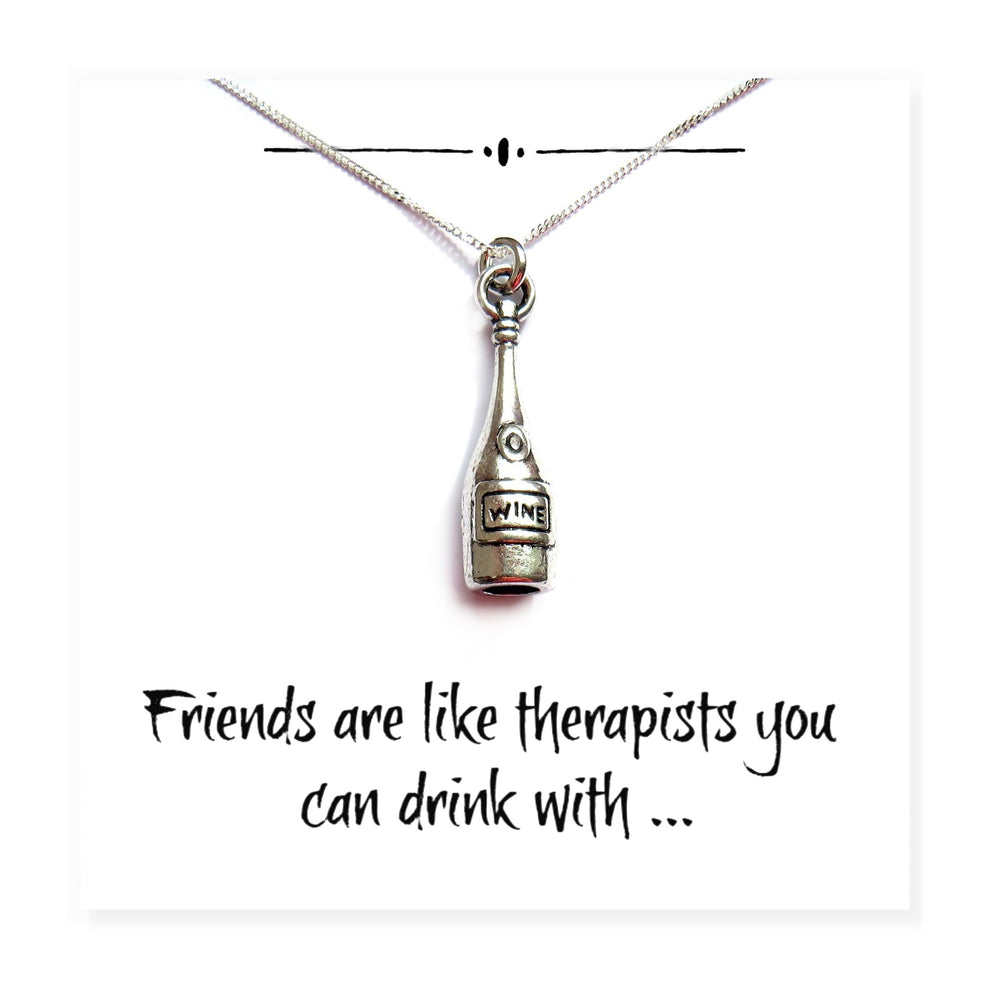 Wine Bottle Charm Necklace on Funny Friends Gift Card