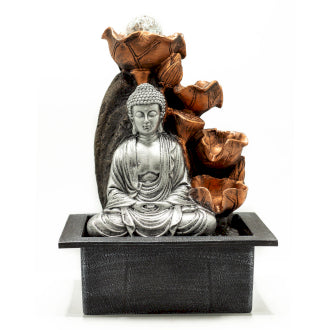 Tabletop Water Feature - 35cm - Silver Buddha Cascade & Crystal Ball