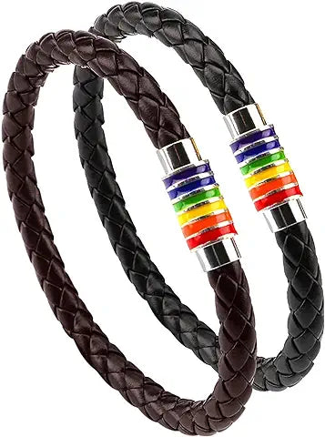 Gay Pride Bracelet LGBT Rainbow Bracelet (2 Pack, Black+Brown),