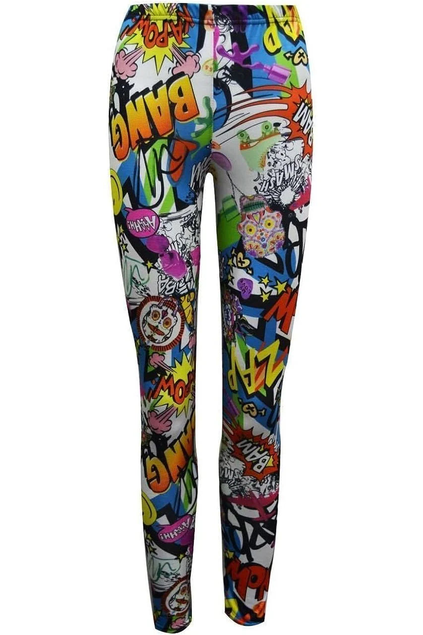 Plus Size Comic Book Graffiti Bang Printe Leggings