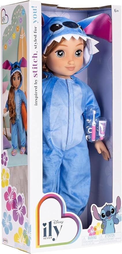 Disney ily 4EVER Stitch 45cm / 18" Doll With Strawberry Blonde Hair. Includes Stitch Inspired Onesie, Pink Sliders And Sleepover Toothbrush for girls aged 6+