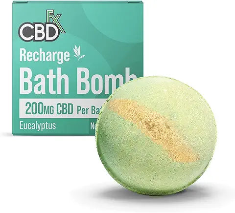 200mg CBD High Strength Recharge Bath Bomb with Eucalyptus & Spearmint Oils, Vegan, Cruelty-Free, Single Bath Bomb