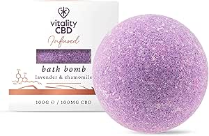 Vitality CBD Bath Bomb, Lavender and Chamomile, 100mg of CBD, NO THC