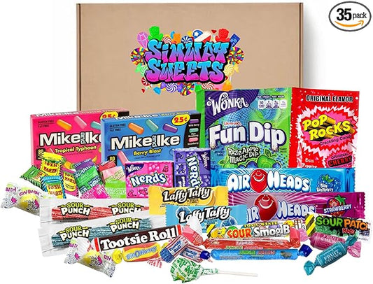 35 American Sweets Box Candy Gift USA Candies - Laffy Taffy/Mike N Ike/Warheads/Airheads