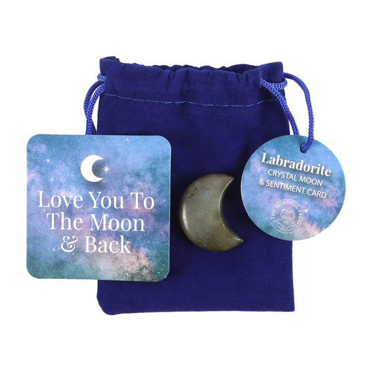 Love You to the Moon Labradorite Crystal Moon in