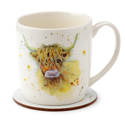 Porcelain Mug & Coaster Set - Jan Pashley Highland Coo Cow