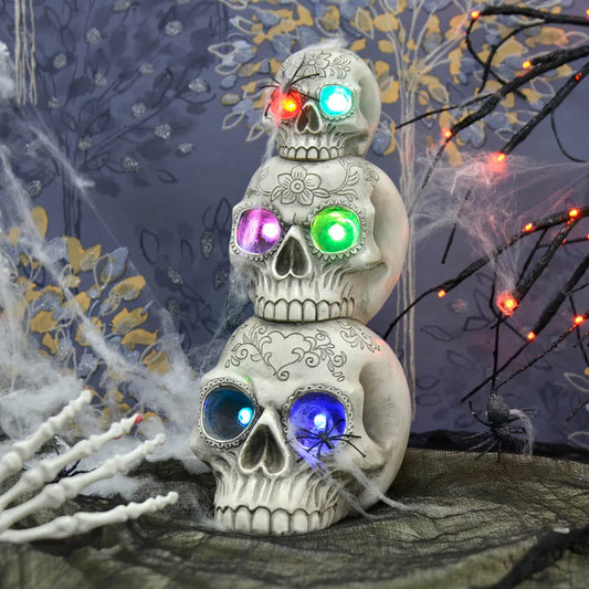Light Up Skull Stack Colour Change LED Halloween Decoration 30cm