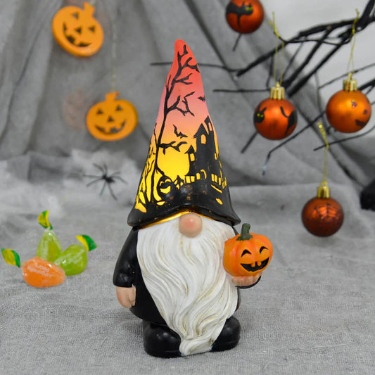 Light Up Halloween Gnome With Pumpkin Figure Decoration 20cm