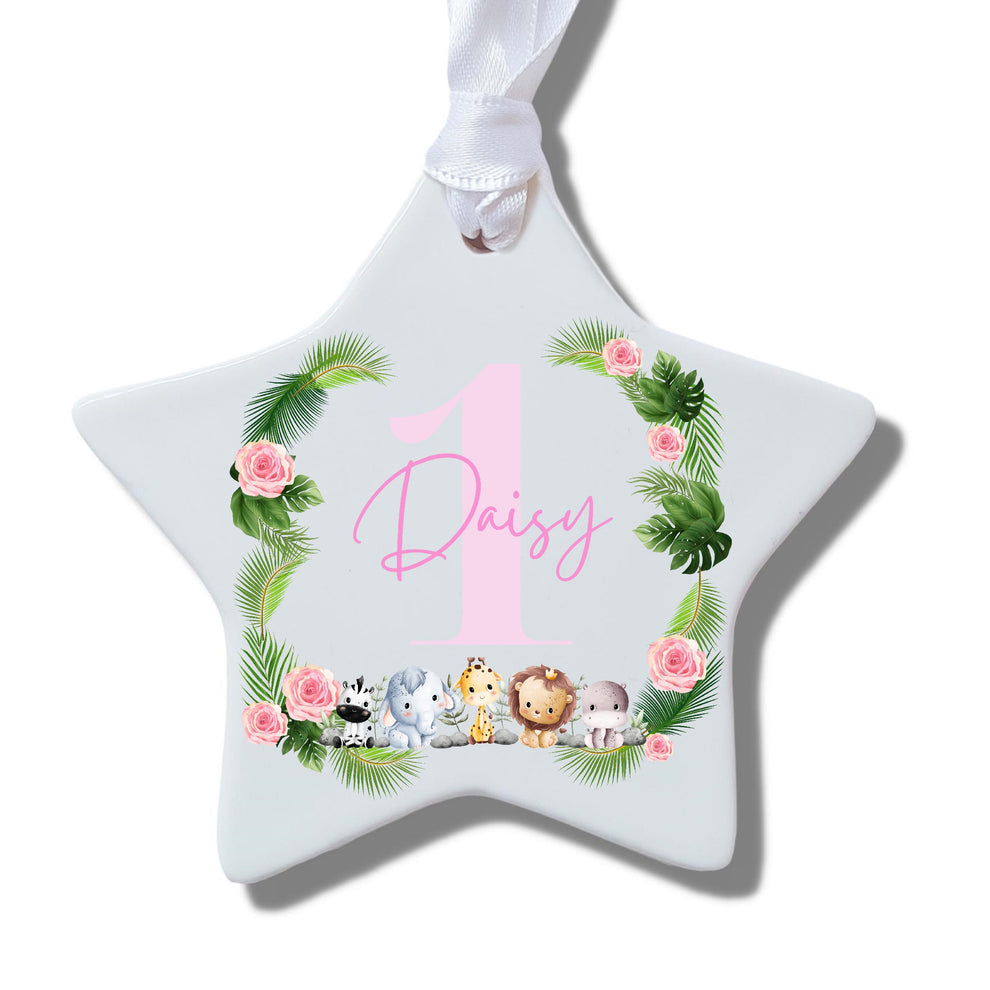 Personalised Pink Girls 1st Birthday Ceramic Decoration